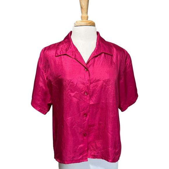VTG Ronnie Salloway Made In USA Fushia Pink Silky Polyester 2pc Set Women's XL - Picture 3 of 5